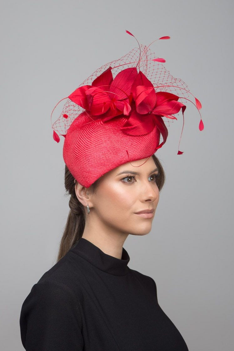 Red Beret with Silk Flowers By Felicity Northeast Millinery