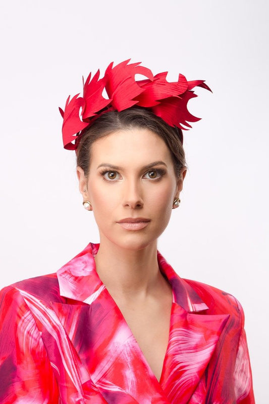 Red Silk Leaf Headband by Felicity Northeast Millinery