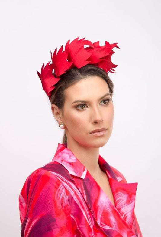 Red Silk Leaf Headband by Felicity Northeast Millinery
