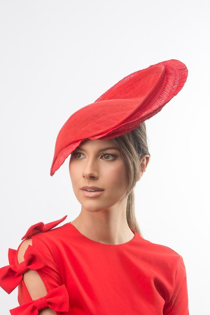 Red Sweeping Platter with Vintage Braid by Felicity Northeast Millinery