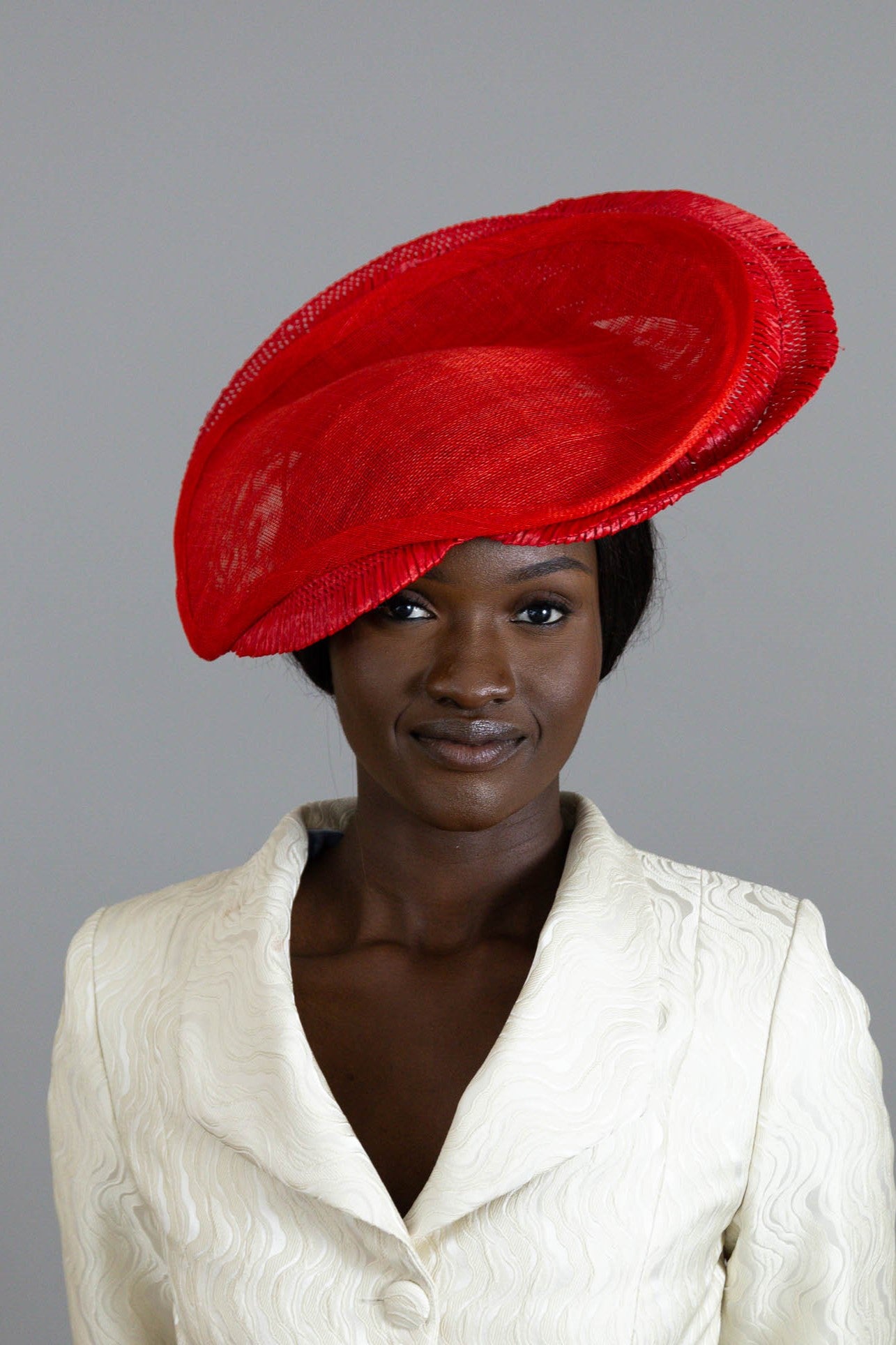 Red Sweeping Platter with Vintage Braid by Felicity Northeast Millinery