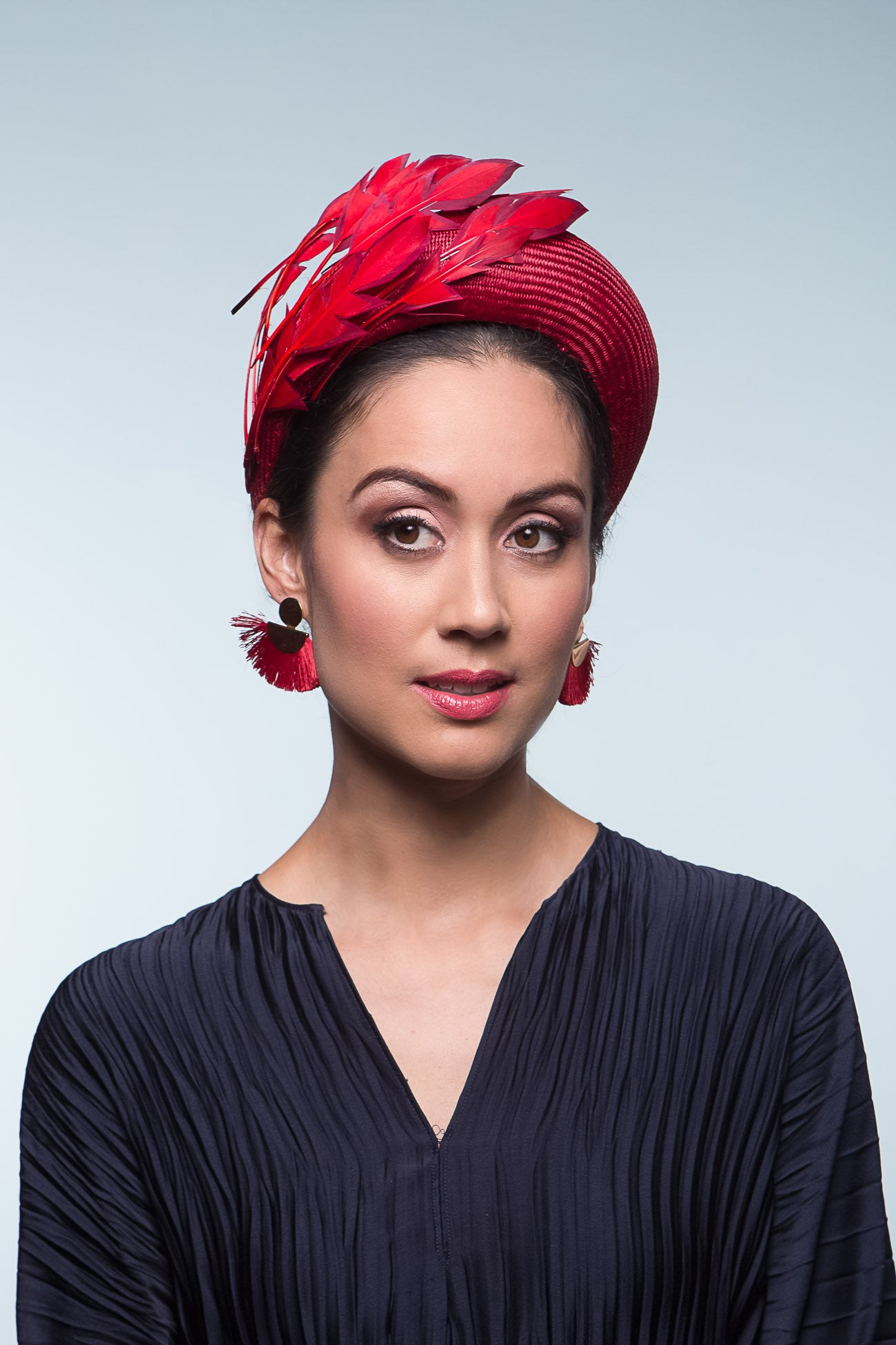 Shades Red Halo Headband with Feather Leaves by Felicity Northeast Millinery