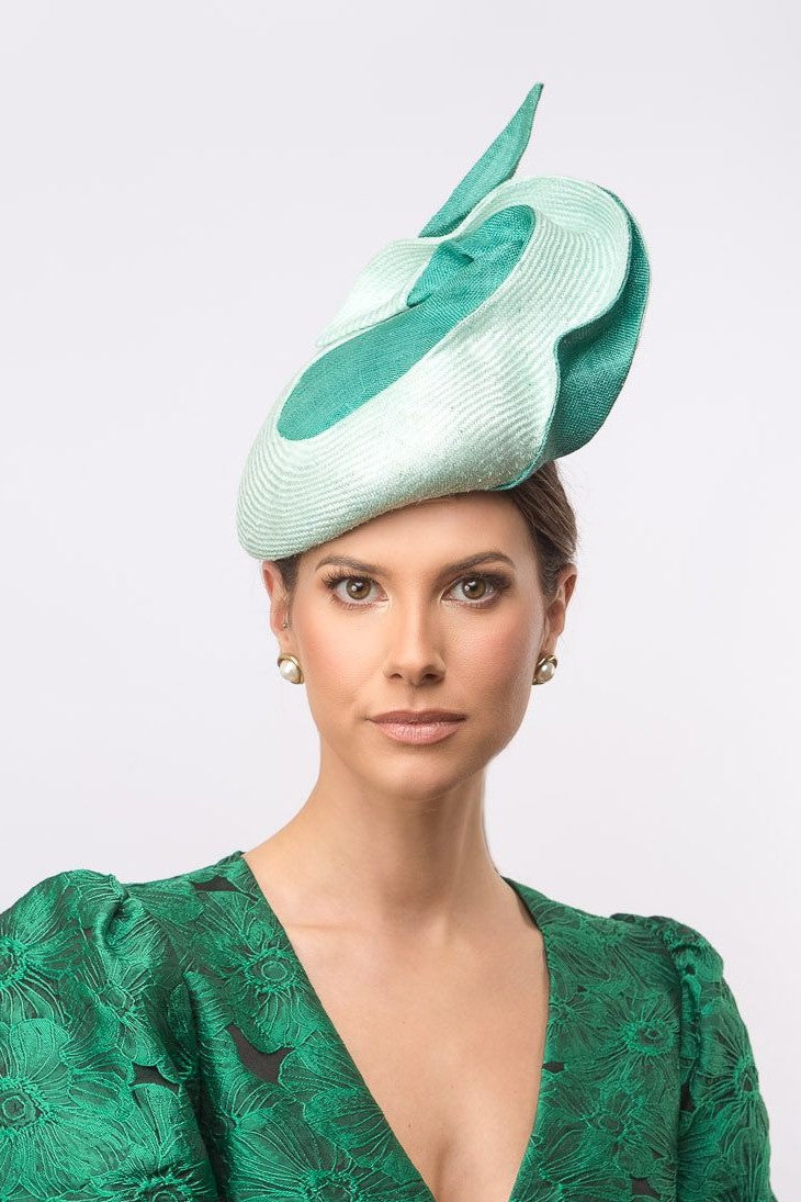 Side Beret in Mint and Grass Green by Felicity Northeast Millinery