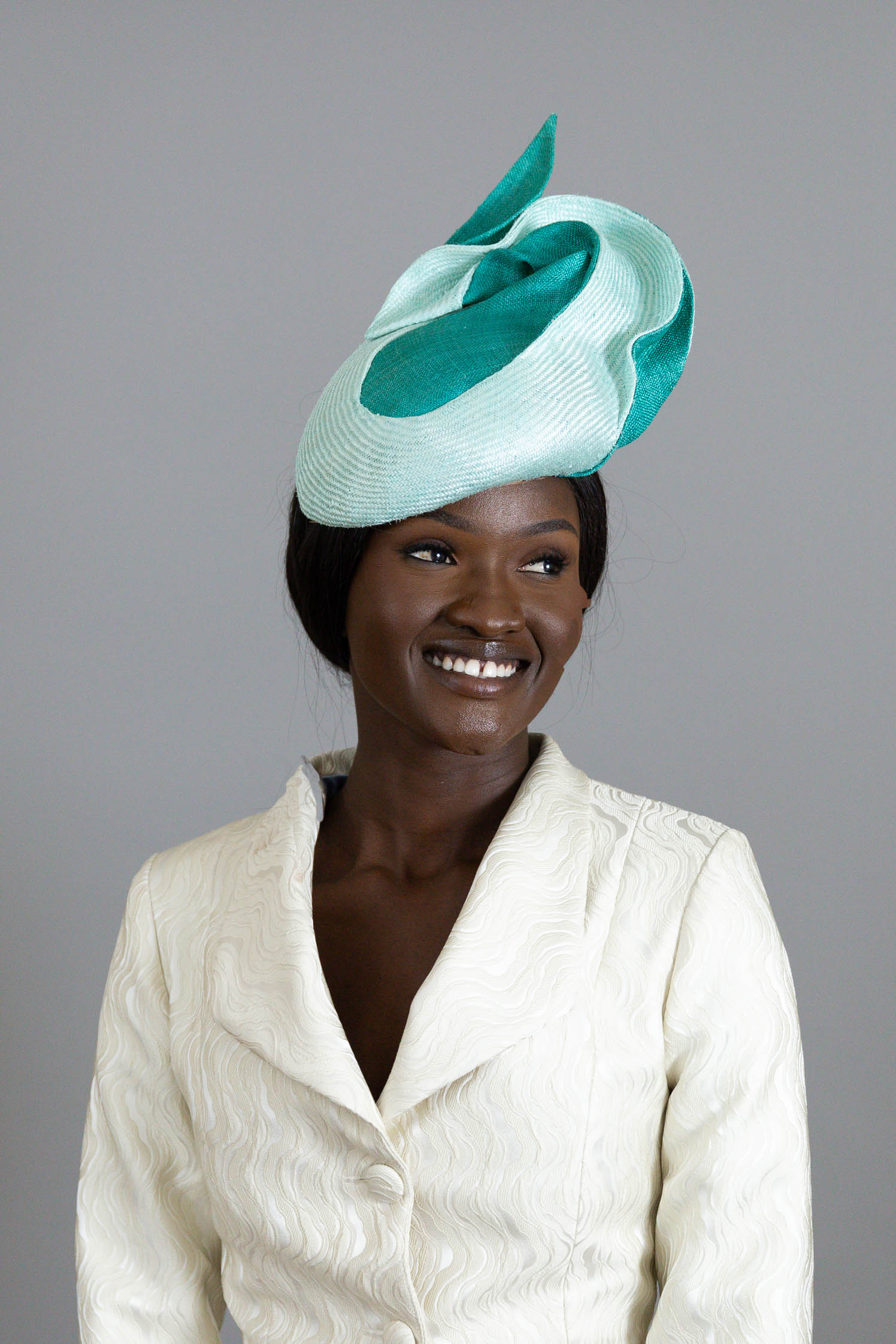 Side Beret in Mint and Grass Green by Felicity Northeast Millinery