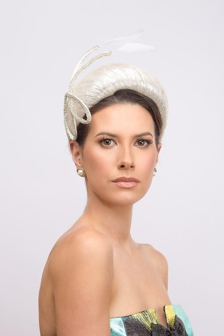 Silver Flecked Crown with Diamante Bow by Felicity Northeast Millinery