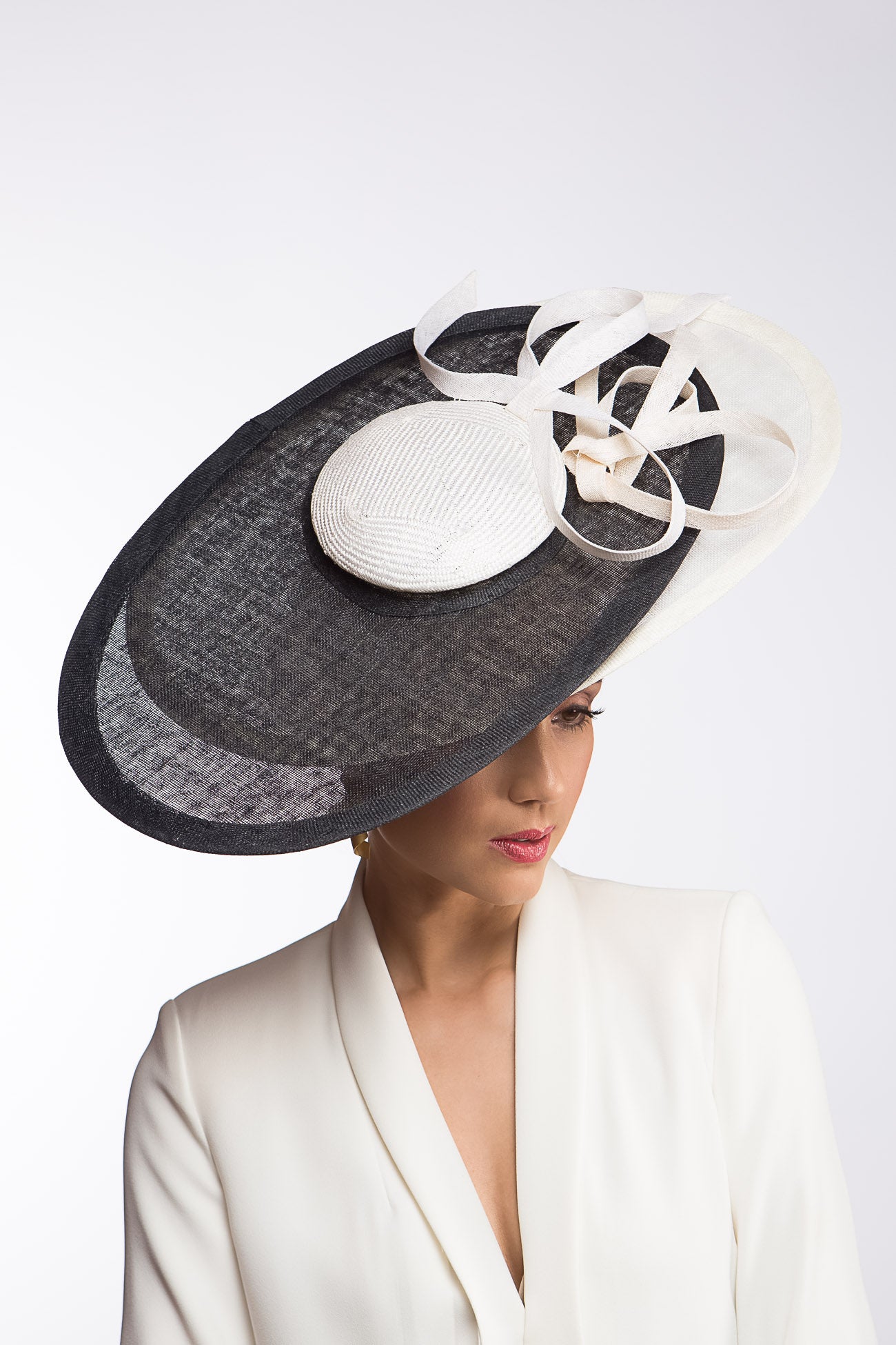 Striking Monochrome Asymmetrical Hat by Felicity Northeast Millinery