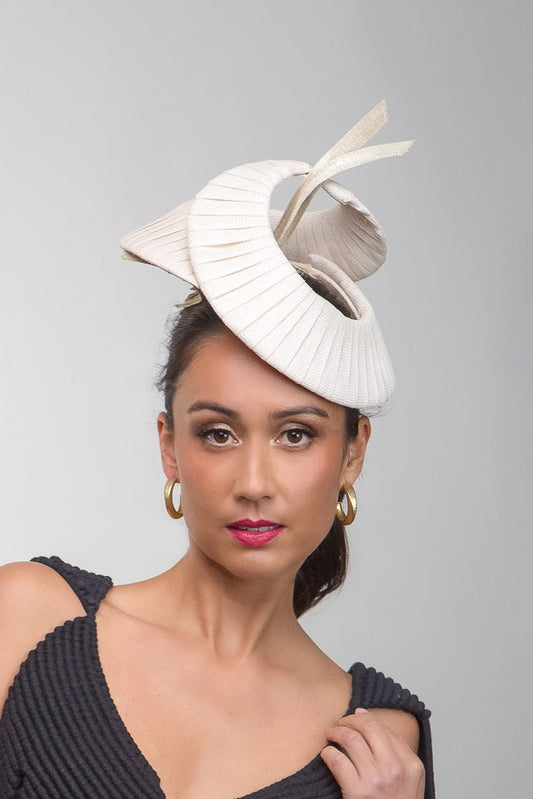 Swirled Sculptured Deep Cream Headpiece  by Felicity Northeast Millinery