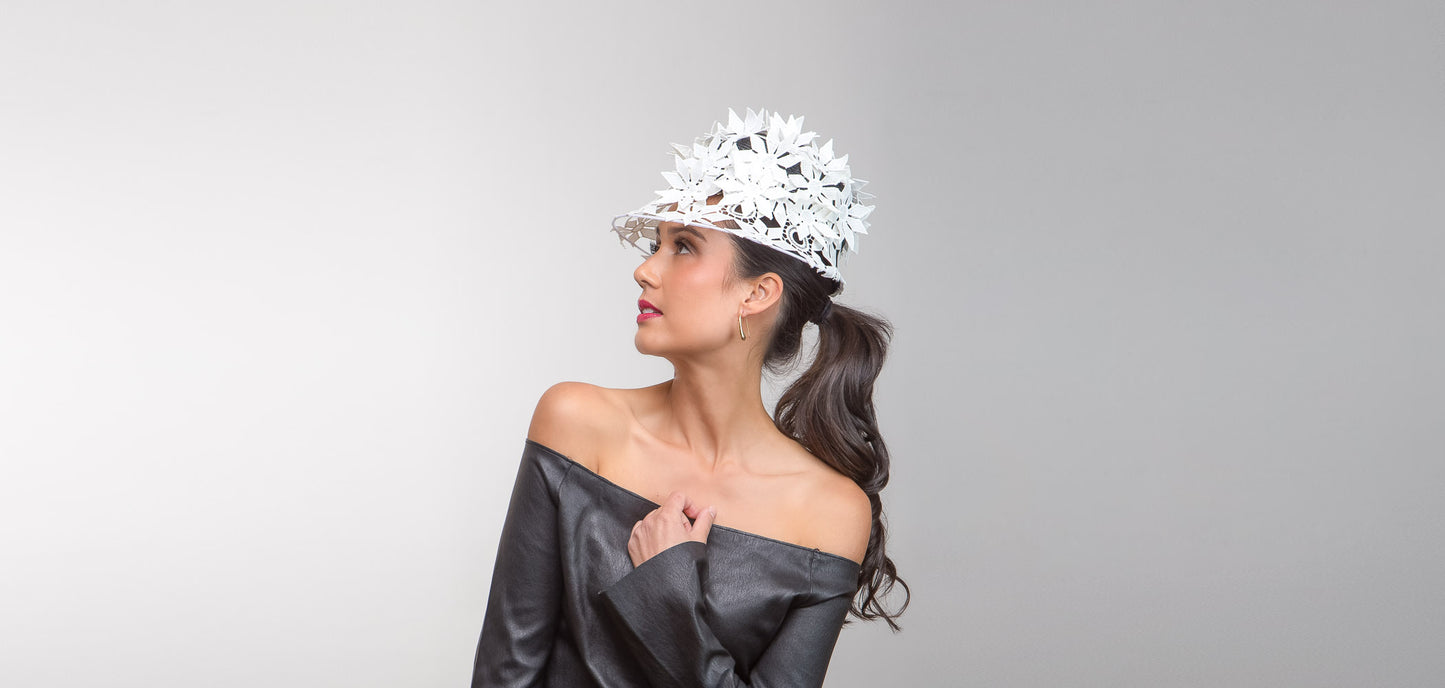 Textured Lace Cap in White and Black