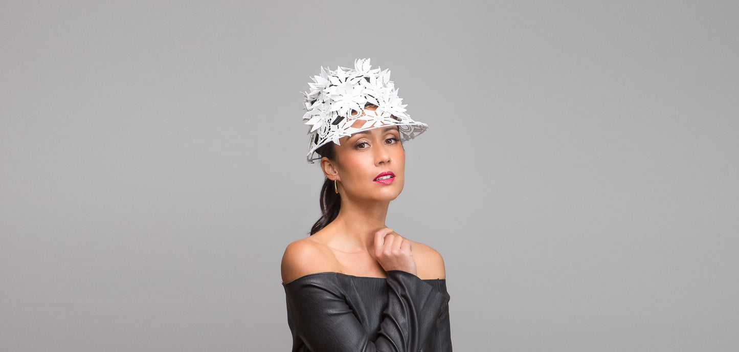 Textured Lace Cap in White and Black