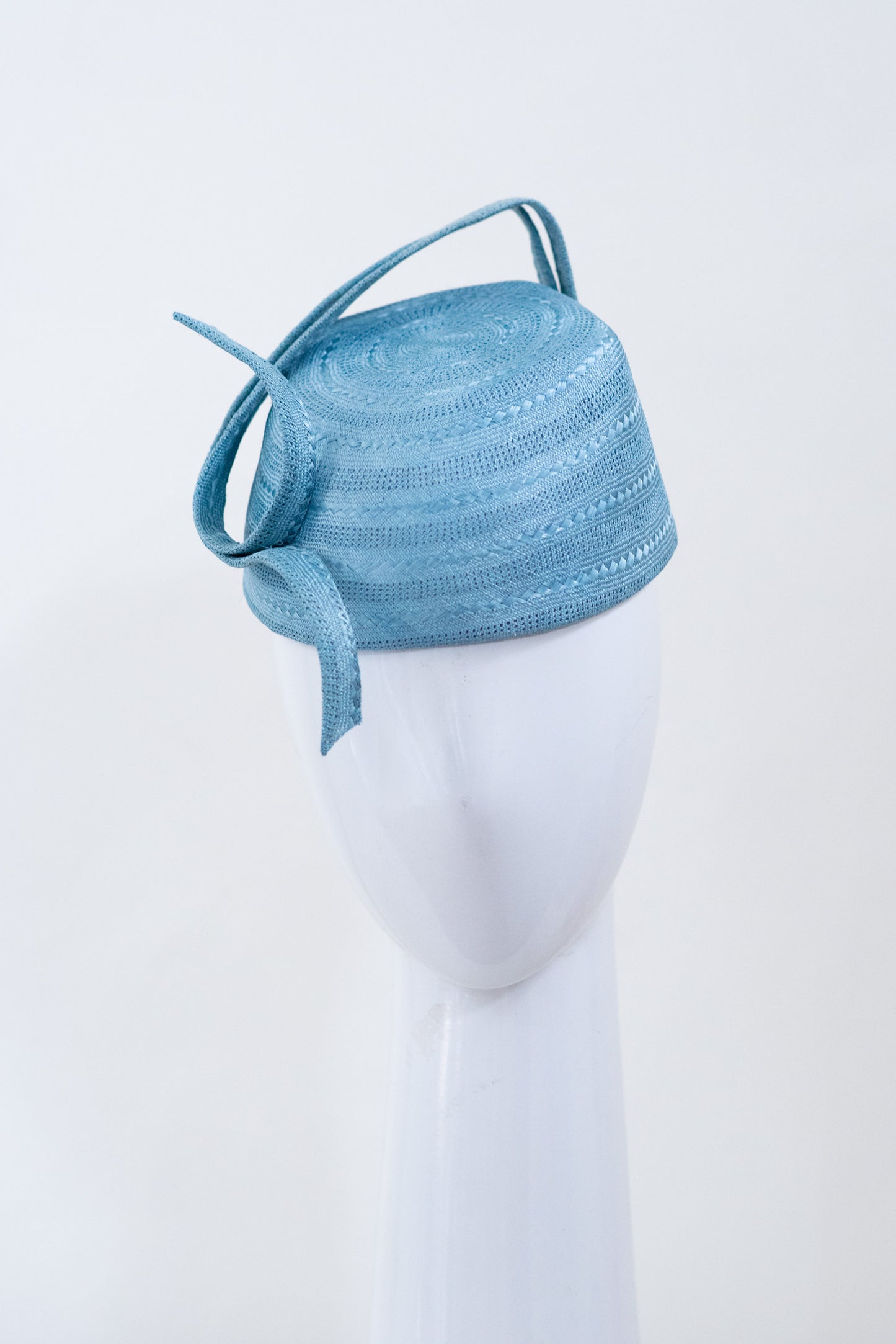 Textured Pale Blue Asymmetrical Pillbox by Felicity Northeast Millinery