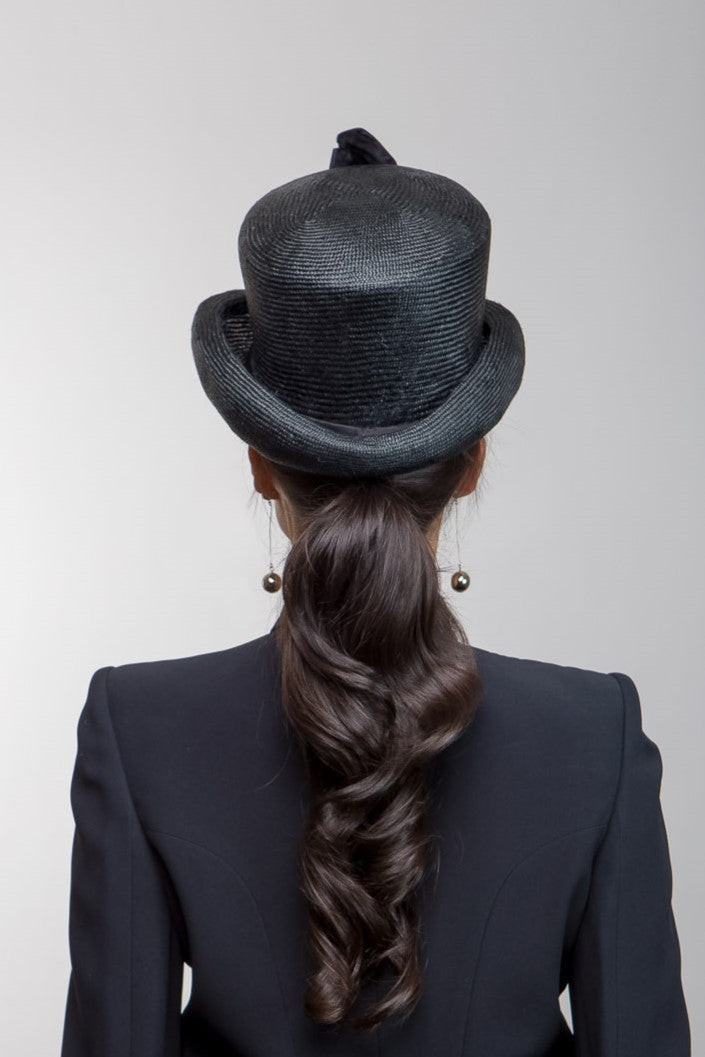 Timeless Black Top hat with Tie Trim By Felicity Northeast Millinery