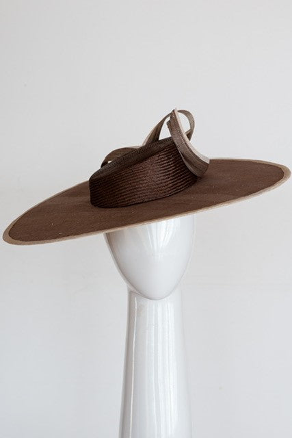 Two Toned Chocolate Brown and Natural Boater