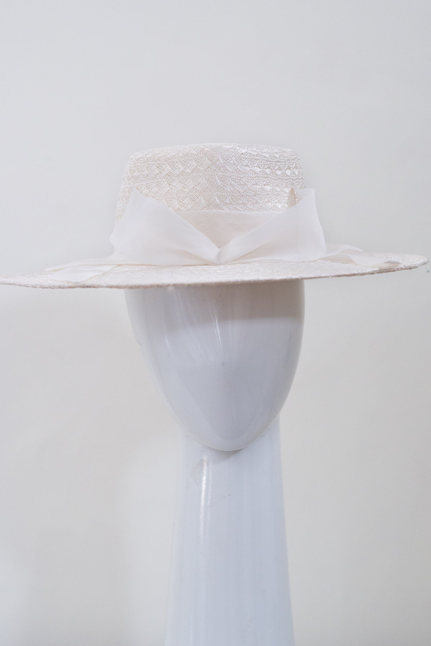 White Textured Hat with Organza Bows
