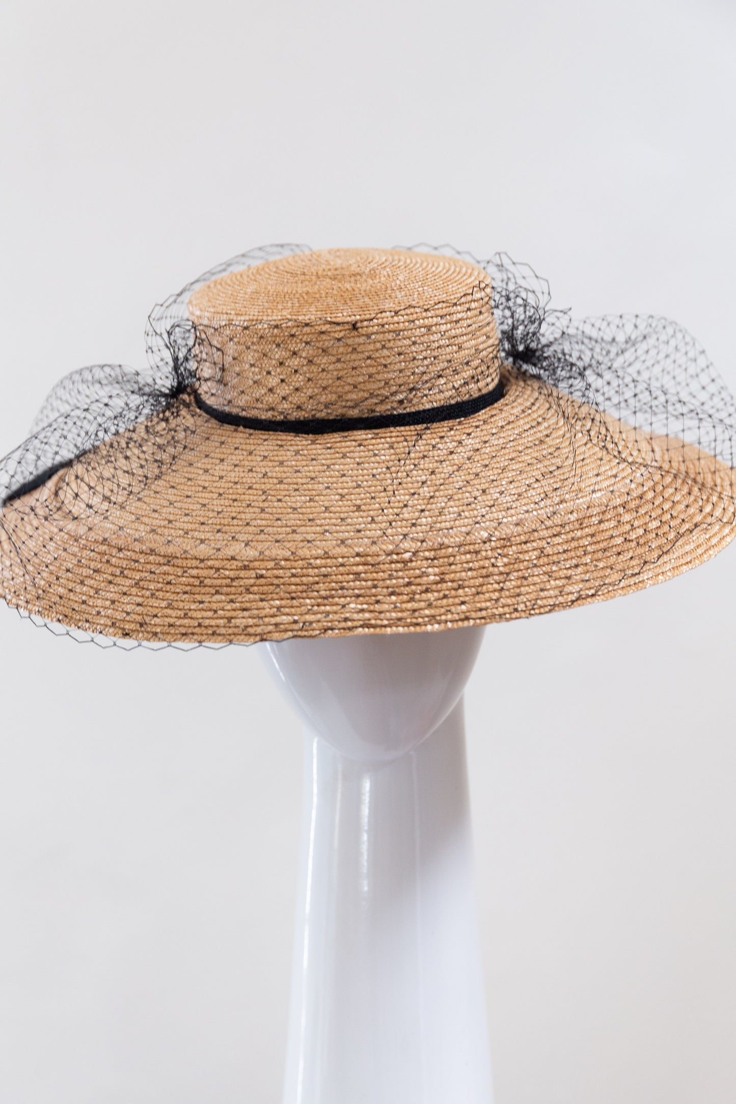 Wide Brimmed Natural Straw Hat with Black Trim Highlights By Felicity Northeast Millinery