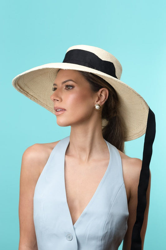 Wide Brim Dior Style Sun Hat with Ribbon Ties