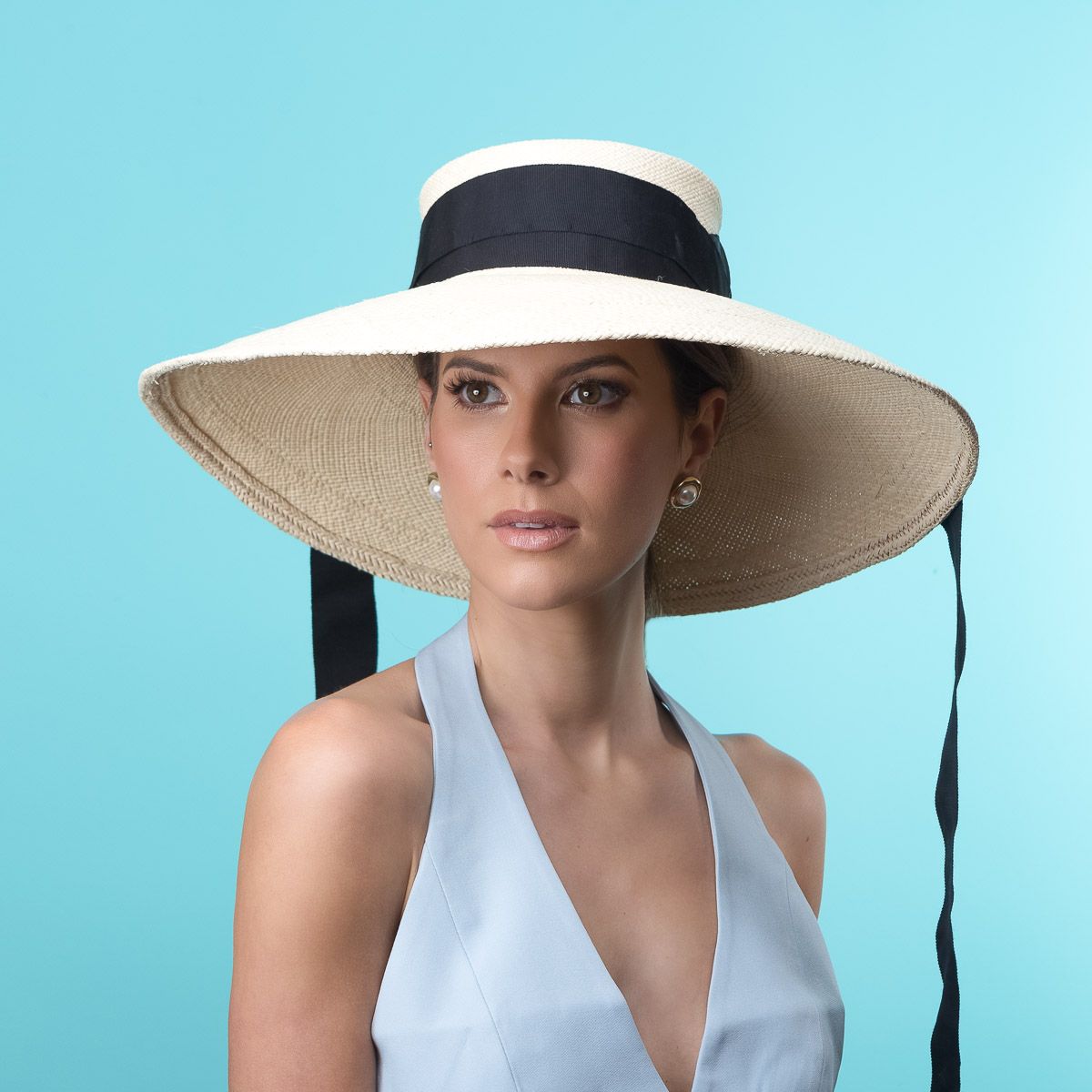 Wide Brim Dior Style Sun Hat with Ribbon Ties