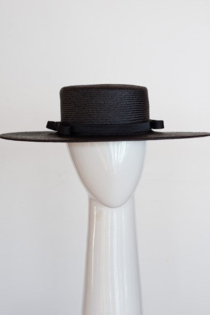 Black Panama Boater with Side Bows
