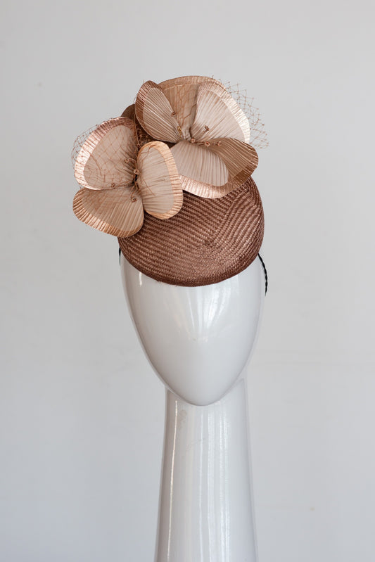 Copper Tone Cocktail Hat with Flowers