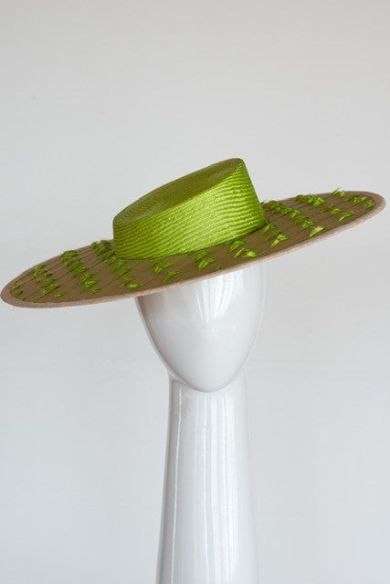 Lime Green Boater with Ribbon Highlights