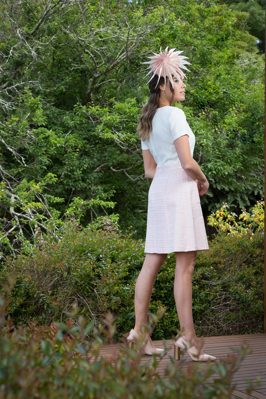 The Sculptured Feather Platter in Pink and White by Felicity Northeast Millinery