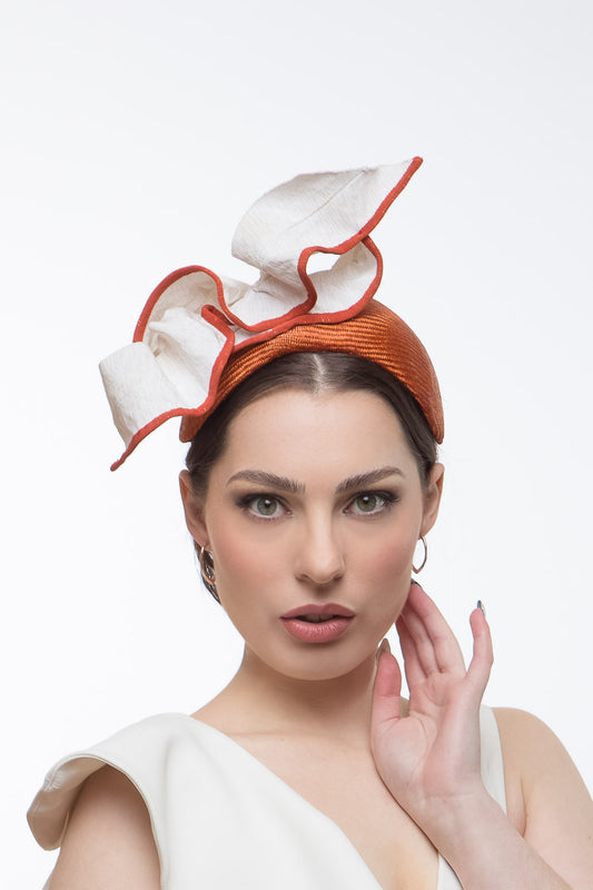 Floating White and Rust Bow Headband by Felicity Northeast Millinery