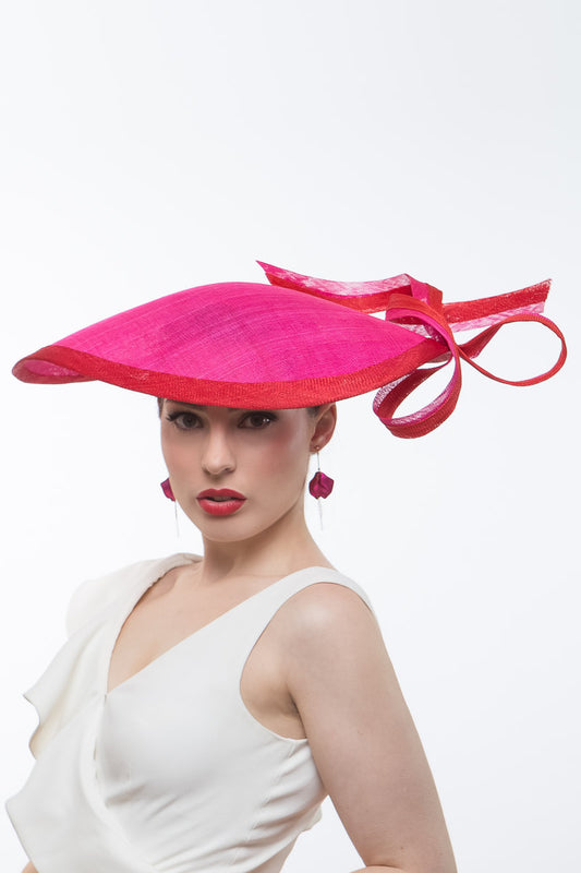 Hot Pink and Red Sweeping Picture Hat by Felicity Northeast Millinery