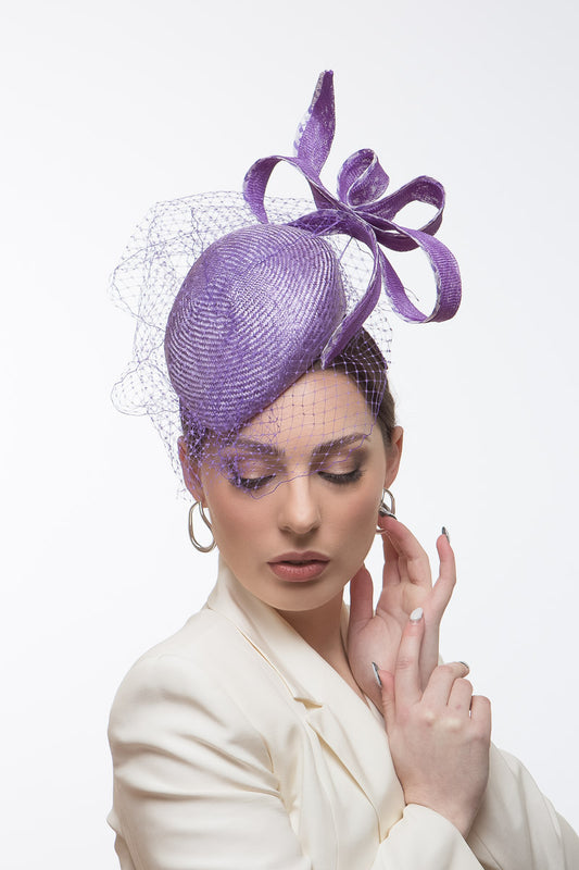 Purple and Mauve Beret with Floating Bow by Felicity Northeast Millinery