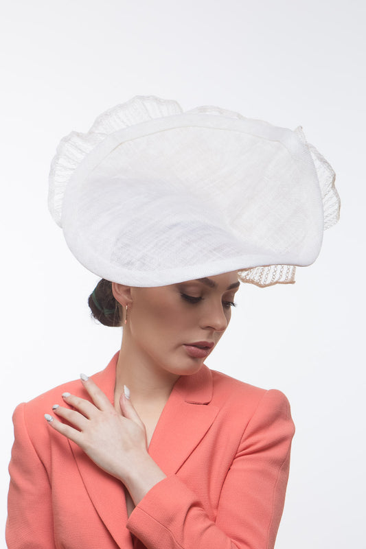 Sweeping White Platter Hat by Felicity Northeast Millinery