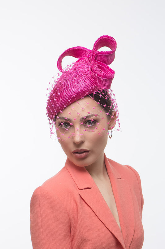 Veiled Hot Pink Side Beret by Felicity Northeast Millinery