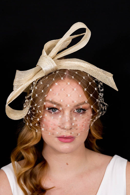 Natural Bow and Veiling Headband By Felicity Northeast Millinery