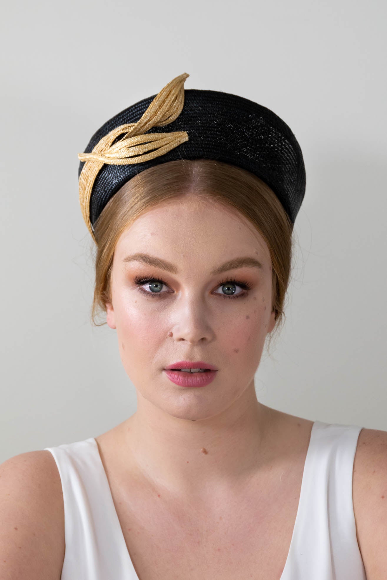 Black Ring Headpiece with Natural Braid Swirls By Felicity Northeast Millinery