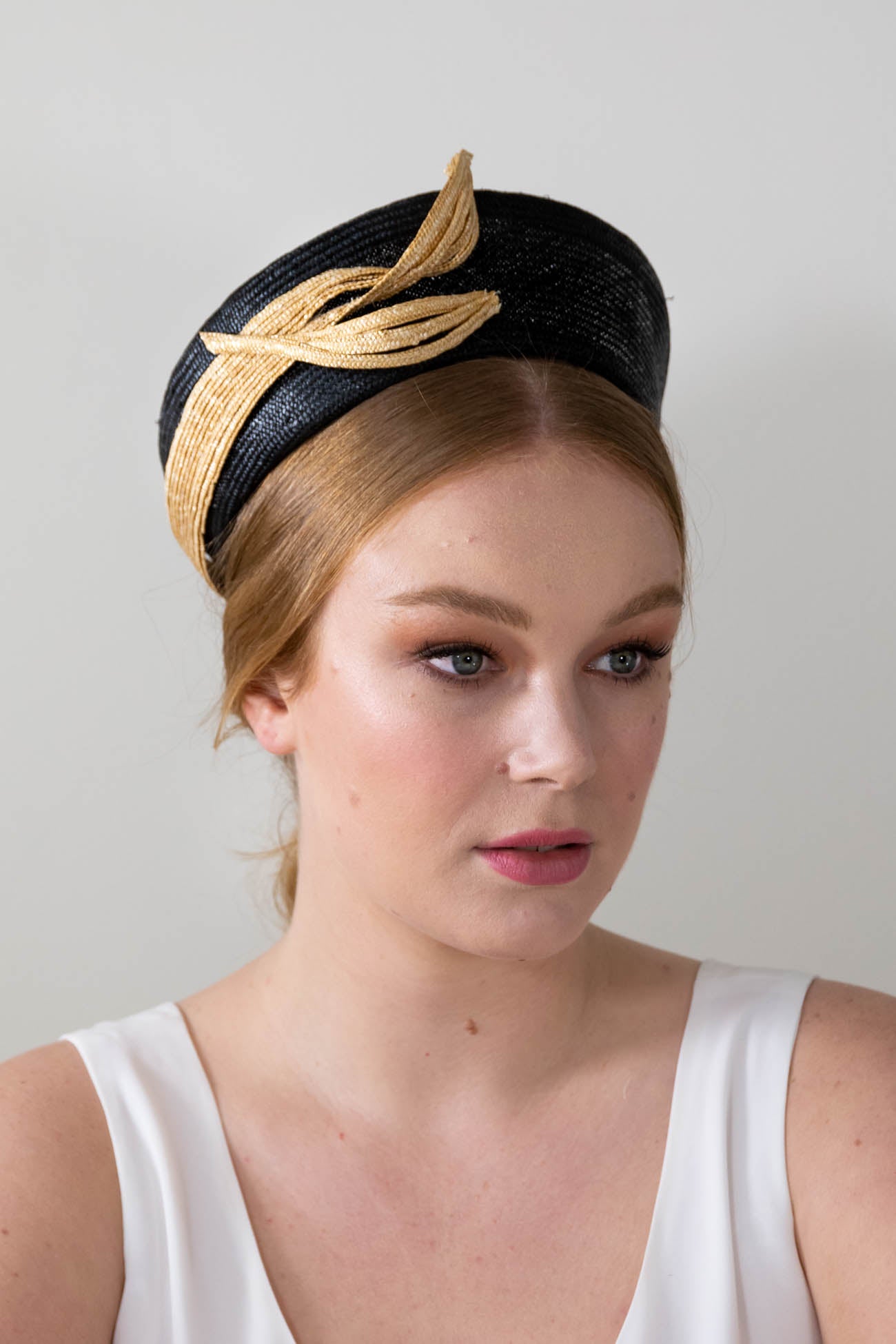 Black Ring Headpiece with Natural Braid Swirls By Felicity Northeast Millinery