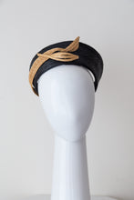 Load image into Gallery viewer, Black Ring Headpiece with Natural Braid Swirls By Felicity Northeast Millinery