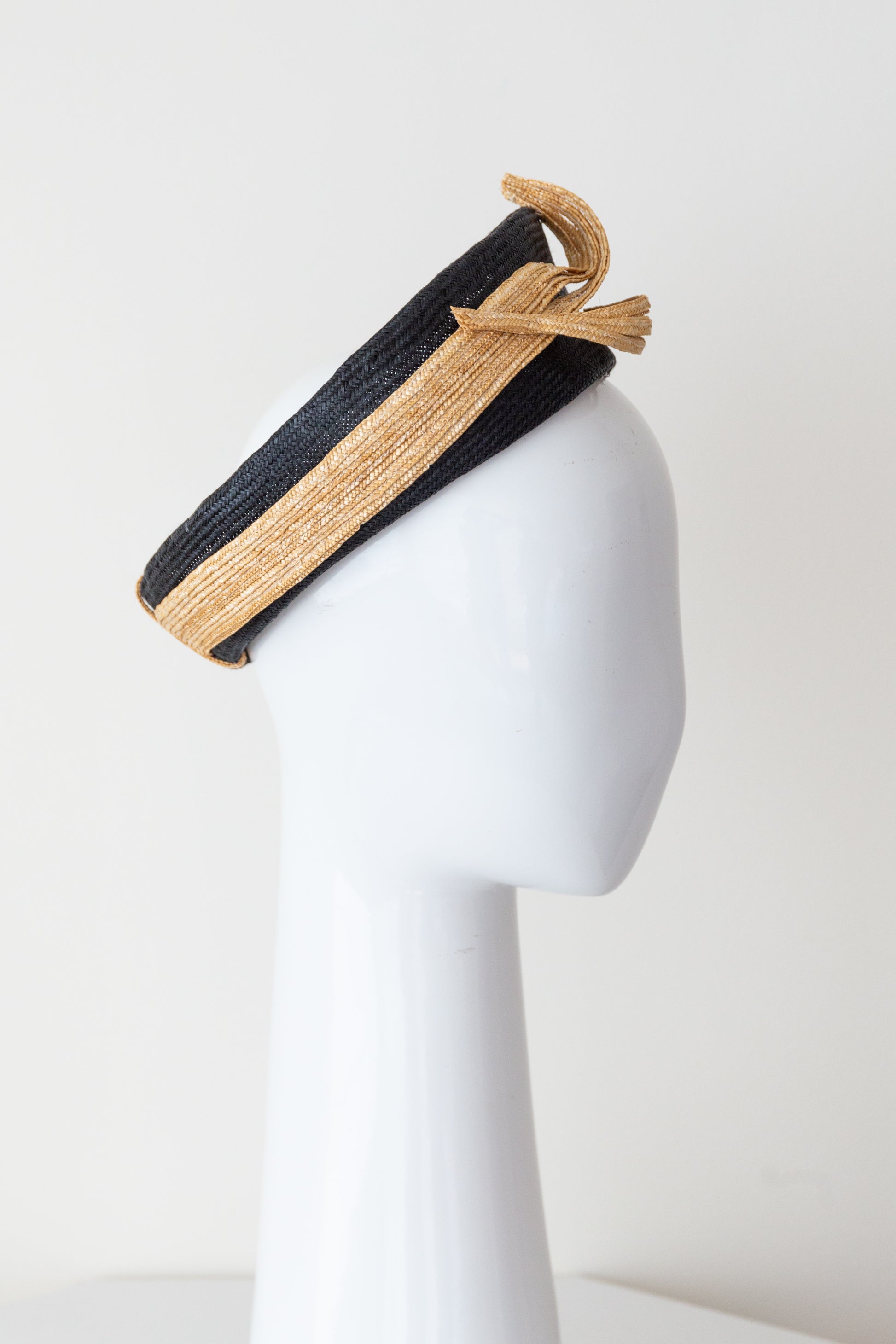 Black Ring Headpiece with Natural Braid Swirls By Felicity Northeast Millinery