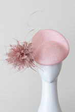 Load image into Gallery viewer, Pale Pink Raised Beret with feather Pom Pom by Felicity Northeast Millinery