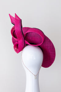 Black and Hot Pink Platter with Side Bow By Felicity Northeast Millinery