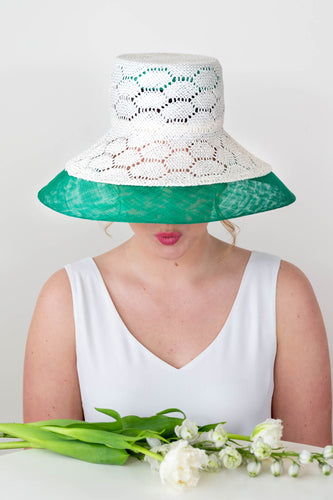 Two Toned Bucket Hat, in White and Green by Felicity Northeast Millinery