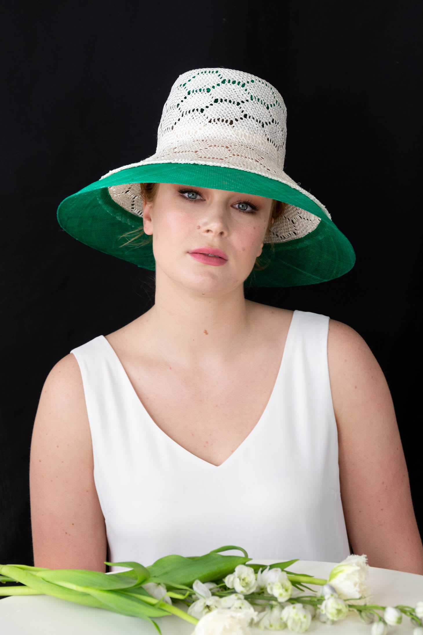 Two Toned Bucket Hat, in White and Green by Felicity Northeast Millinery