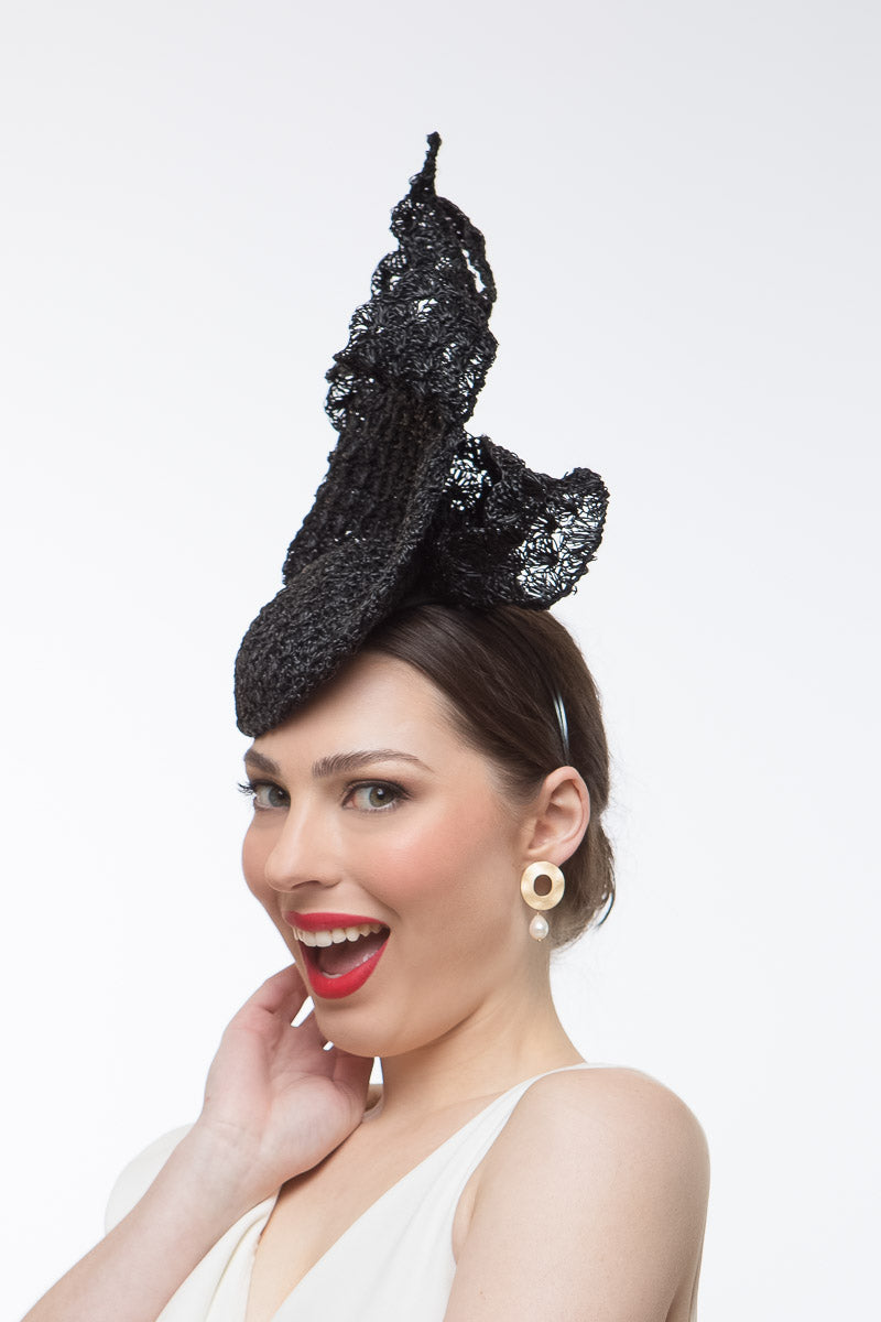 Black Lace Straw Bowed Platter by Felicity Northeast Millinery