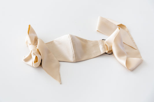 Cream silk face mask with ties