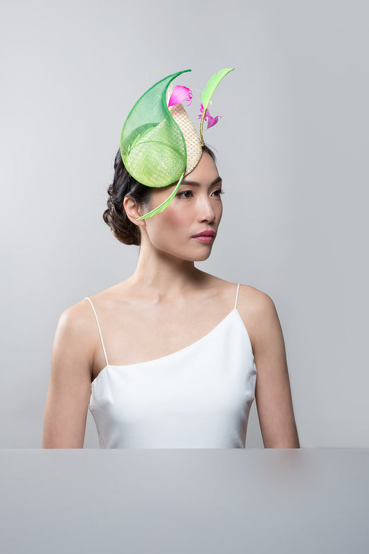 Sculptured Teardrop Headpiece in Gold, Greens and Pinks