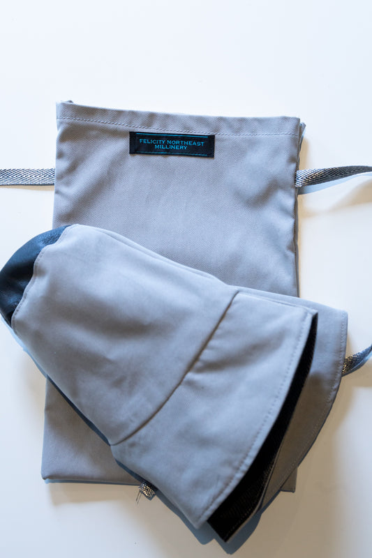 Foldable Bucket Rain Hat -Grey with travel bag by Felicity Northeast Millinery