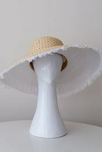Load image into Gallery viewer, Fringed, white Organic Canvas and Straw Sun Hat