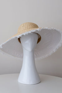 Fringed, white Organic Canvas and Straw Sun Hat