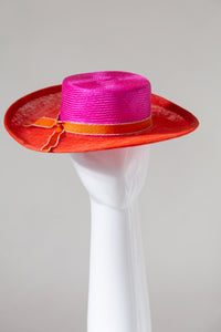 Hot Pink and Orange Boater by Felicity Northeast Millinery