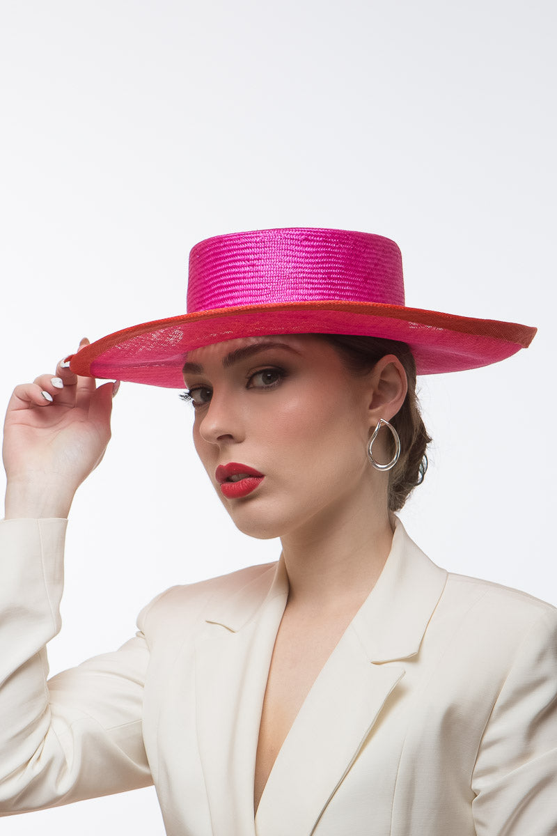 Hot Pink and Orange Boater by Felicity Northeast Millinery