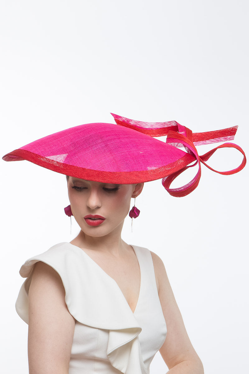 Hot Pink and Red Sweeping Picture Hat by Felicity Northeast Millinery