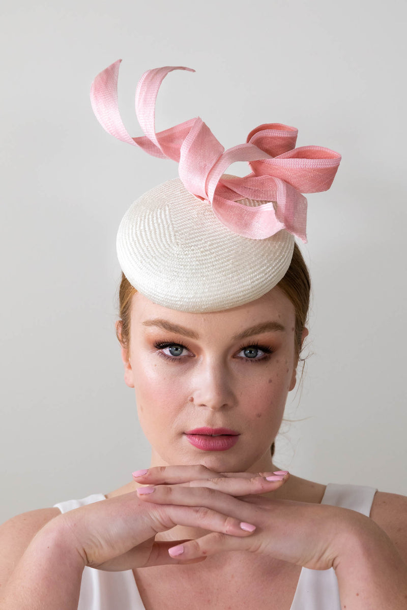 Ivory Button Hat with Pink Double Swirl: Interchangeable Millinery | Trilbies
