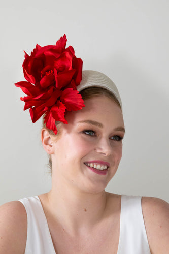 Ivory Wide Headband with Red Rose Flower: Interchangeable Felicity Northeast  Millinery 