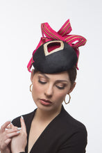Load image into Gallery viewer, Layered Cocktail Hat in Pink, Gold &amp; Black